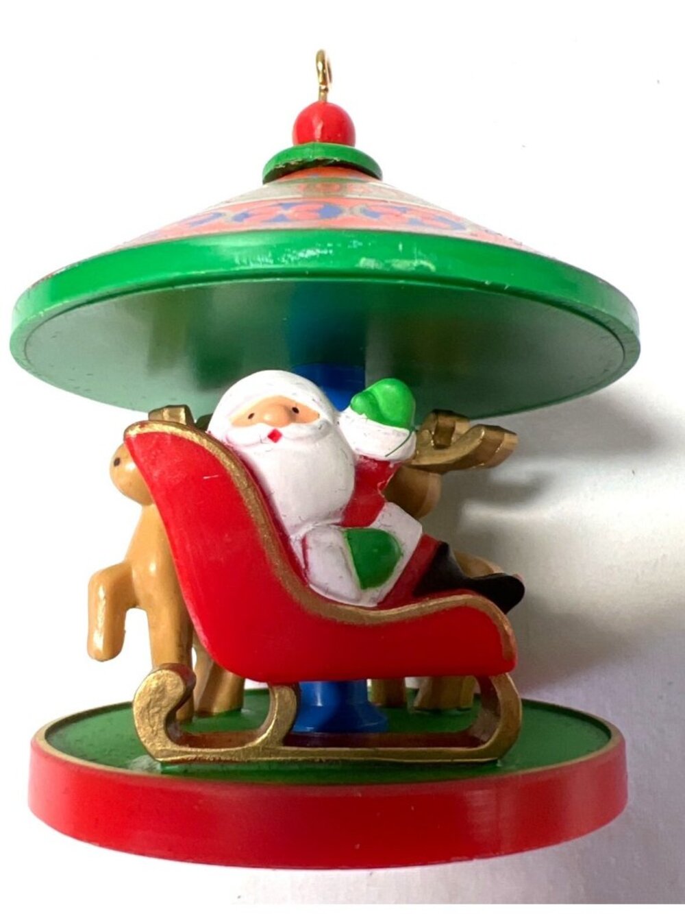 Hallmark 1980 Christmas Tree-Trimmer Collection Santa Sleigh & Reindeer Ornament
